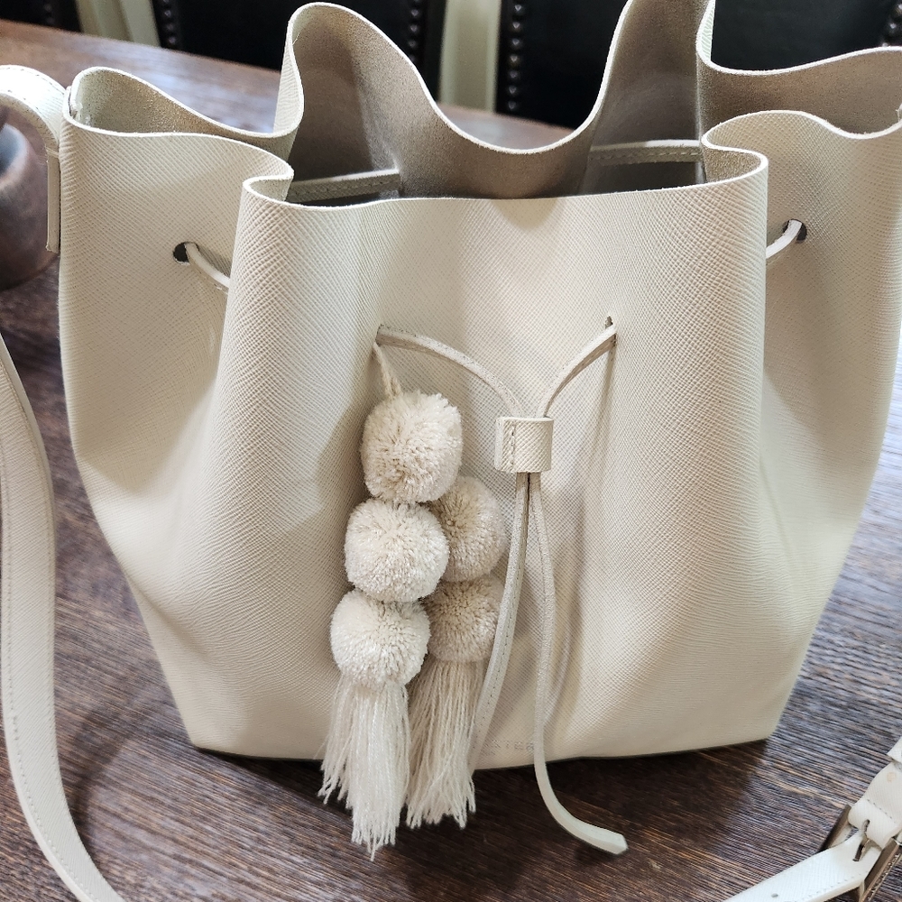 Lancaster Paris Ivory white bucket shoulder bag